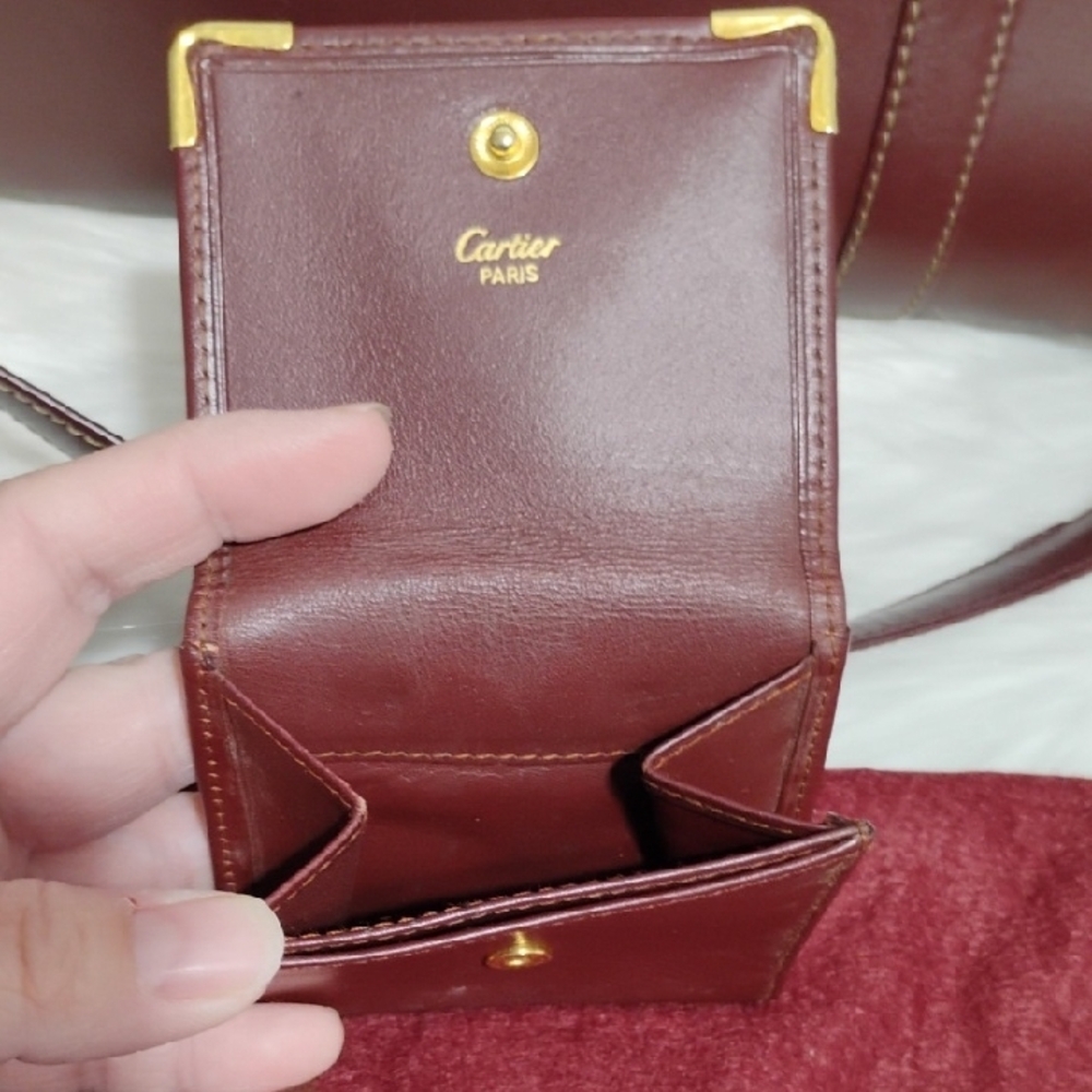 SALE! Auth Cartier Must Line Leather Bordeaux Shoulder Bag Dust Bag Coin Case - Picture 13 of 16